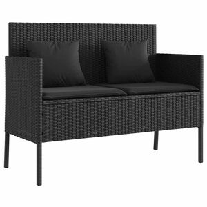 vidaXL Tuinbank met kussens poly rattan zwart