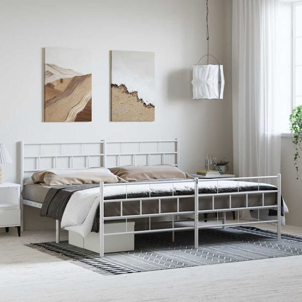 vidaXL Bedframe met hoofd- en voeteneinde metaal wit 193x203 cm