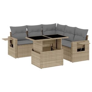 vidaXL 6-delige Loungeset met kussens poly rattan beige