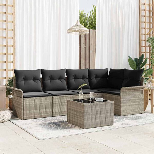 vidaXL Tuin Sofa Set met kussen 6 pcs Grijs poly rattan