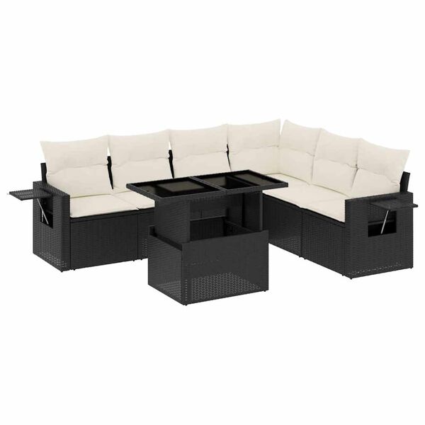 vidaXL 7-delige Loungeset met kussens poly rattan zwart