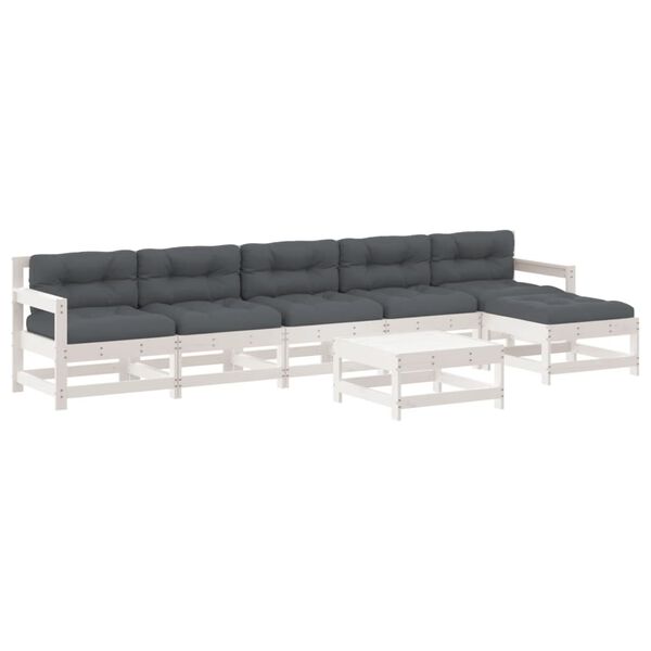 vidaXL 7-delige Loungeset met kussens massief hout wit