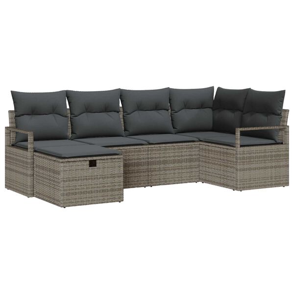 vidaXL Tuin Sofa Set met kussen met opslag 6 pcs Grijs Poly riet