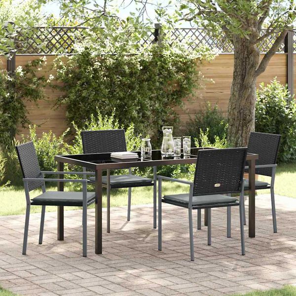vidaXL Tuin eettafelset 5 pcs Zwart en Licht Grijs PE Rattan