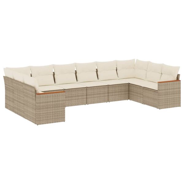 vidaXL 10-delige Loungeset met kussens poly rattan beige