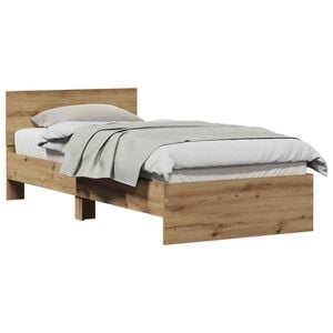vidaXL Bedframe met hoofdeinde Artisan Eiken 90 x 200 cm Bewerkt hout