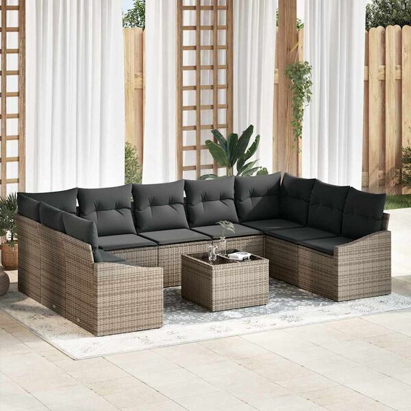 vidaXL Tuin Sofa Set 10 pcs Grijs Poly riet