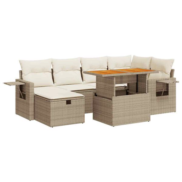 vidaXL 8-delige Loungeset met kussens poly rattan acacia beige