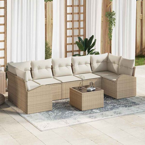vidaXL Tuin Sofa Set 8 pcs Beige en Cr&egrave;me Poly rattan, staal en glas