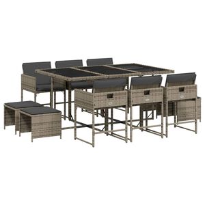 vidaXL 11-delige Tuinset met kussens poly rattan grijs
