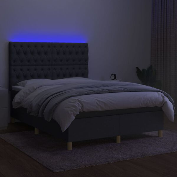 vidaXL Boxspring met matras en LED stof donkergrijs 140x190 cm