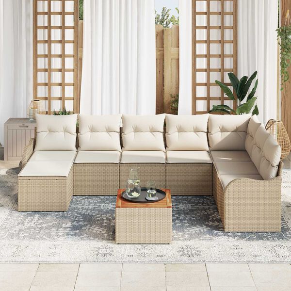 vidaXL Tuin Sofa Set 9 pcs Beige en wit