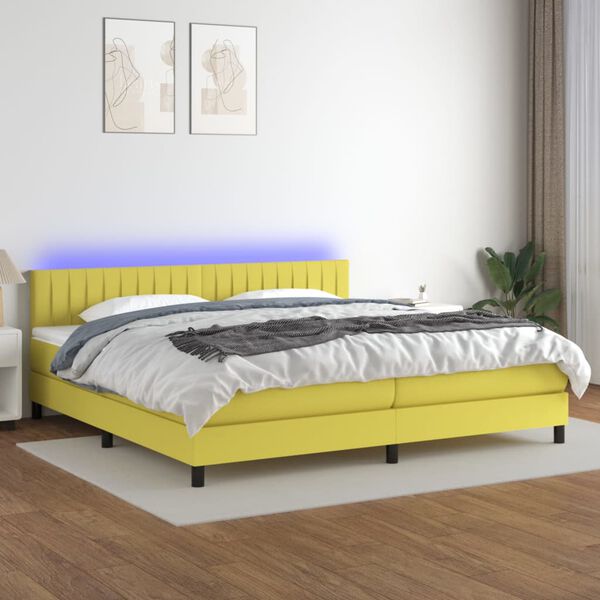 vidaXL Boxspring met matras en LED stof groen 200x200 cm