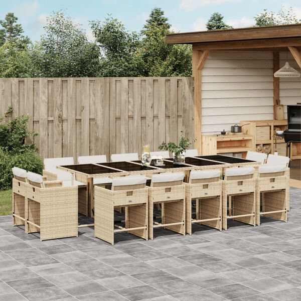 vidaXL 15-delige Tuinset met kussens poly rattan beige