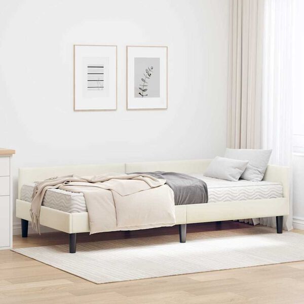 vidaXL Hoekbedframe met Matras Anders 2 pcs Cr&egrave;me Fluweel