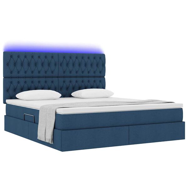 vidaXL Opbergbed met LED met matras Blauw 180 x 200 cm Polyester