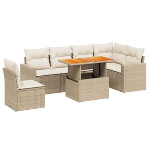 vidaXL 7-delige Loungeset met kussens poly rattan beige