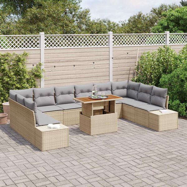 vidaXL Tuin Sofa Set met opslag 11 pcs Beige Poly riet