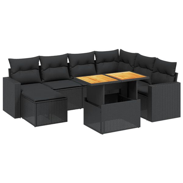 vidaXL 8-delige Loungeset met kussens poly rattan zwart