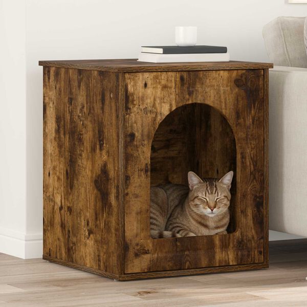 vidaXL Kattenhuis Gerookt eiken 53 x 52 x 62 cm Bewerkt hout