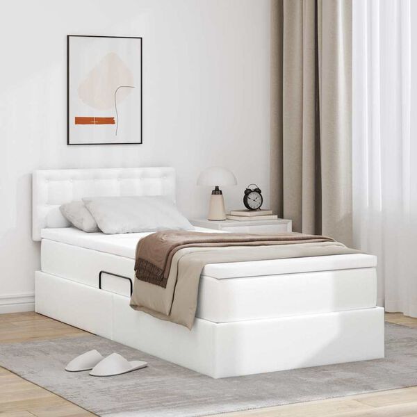 vidaXL Opslag bed met matras met matras Puur Wit 90 x 190 cm Nep Leer