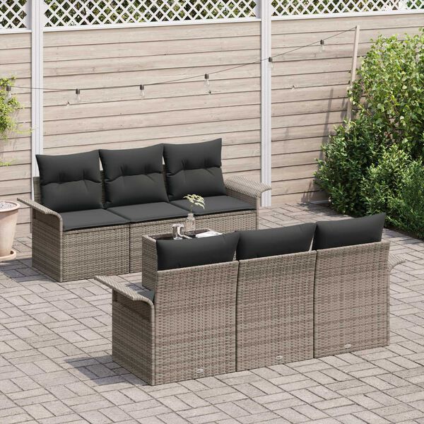 vidaXL Tuin Sofa Set met kussen 7 pcs Grijs poly rattan