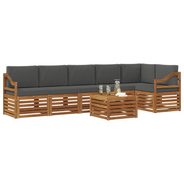 vidaXL Hoekbank Set 7 pcs Natuurlijk en Antraciet Massief Acaciahout