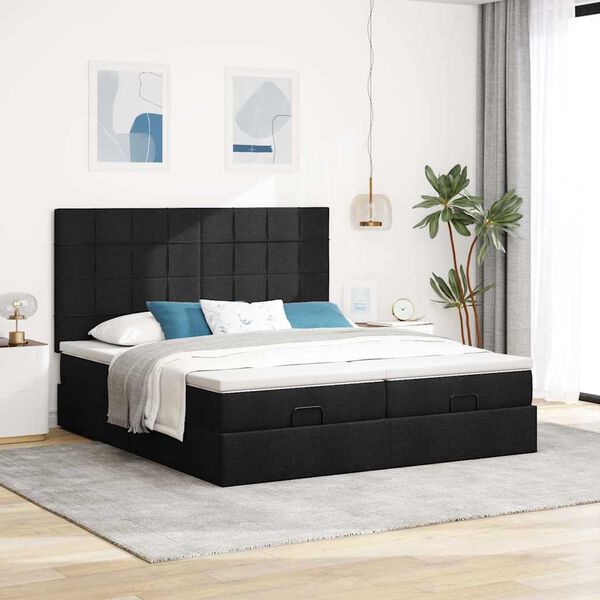 vidaXL Ottoman bed met matrassen en LED's 200x200cm stof zwart