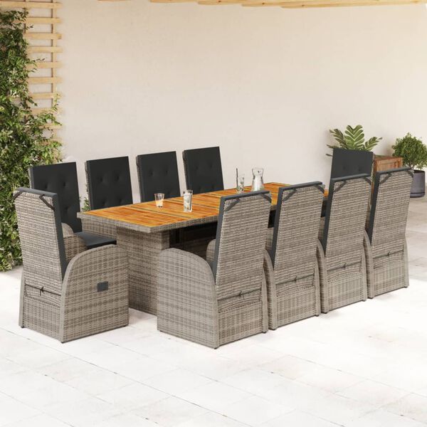 vidaXL 11-delige Tuinset met kussens poly rattan grijs