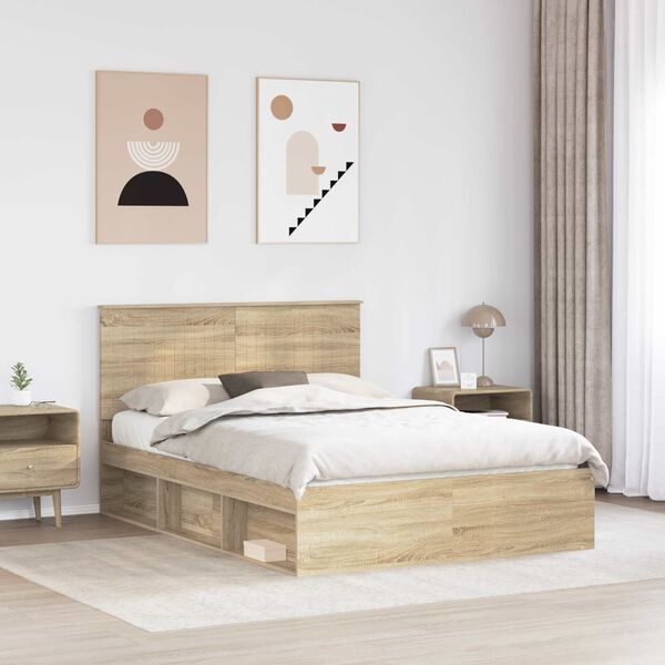 vidaXL Bedframe Sonoma Eiken 135 x 190 cm Massief grenenhout