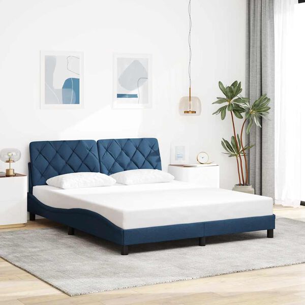 vidaXL Bedframe zonder matras stof blauw 160x200 cm