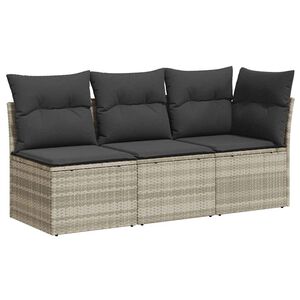 vidaXL Tuinbank 3-zits met kussens poly rattan lichtgrijs