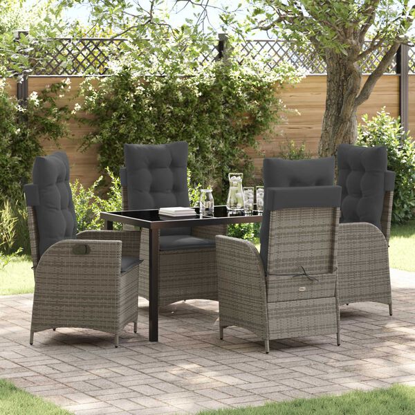vidaXL Tuin eettafelset met kussen 5 pcs Grijs poly rattan