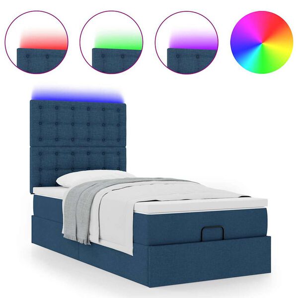 vidaXL Ottoman bed met matras en LED's 80x200cm stof blauw