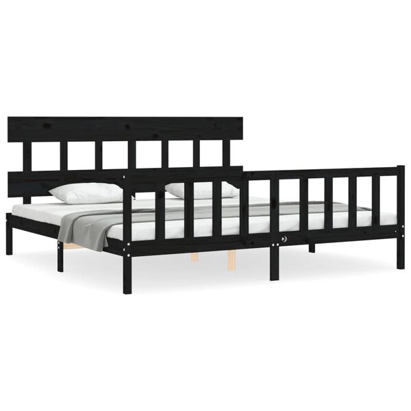 vidaXL Bedframe met hoofdbord massief hout zwart 200x200 cm