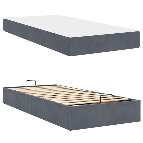 vidaXL Bedframe met matras met matras 2 pcs Dim Grijs Fluweel