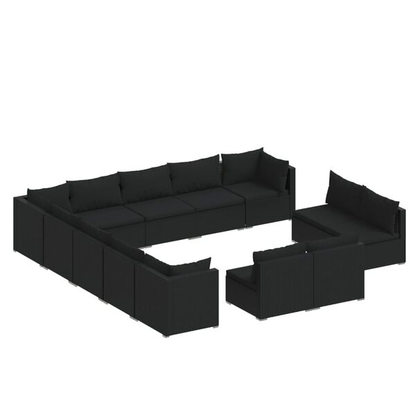 vidaXL 13-delige Loungeset met kussens poly rattan zwart