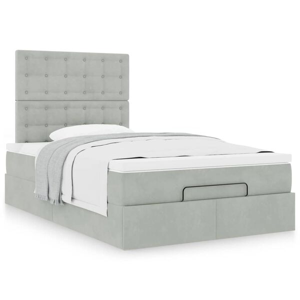 vidaXL Ottoman bed met matrassen 120x200cm fluweel lichtgrijs