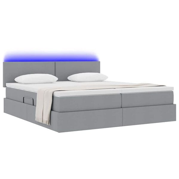 vidaXL Bed met LED-striplichten Lichtgrijs 200 x 200 cm Stof