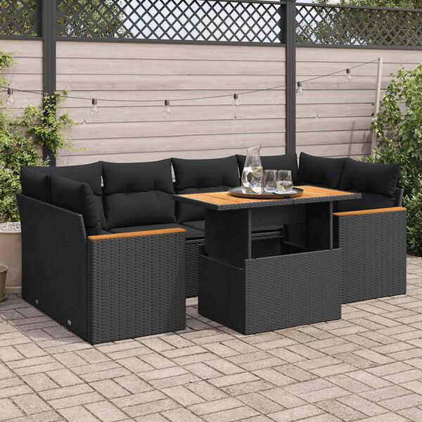 vidaXL 6-delige Loungeset met kussens poly rattan acacia zwart