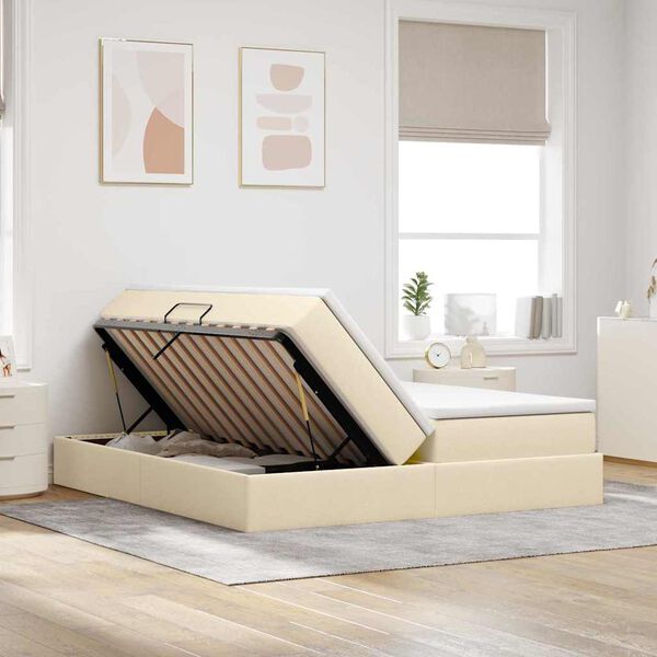 vidaXL Opbergbed met matras met matras Cr&egrave;me 180 x 200 cm Polyester