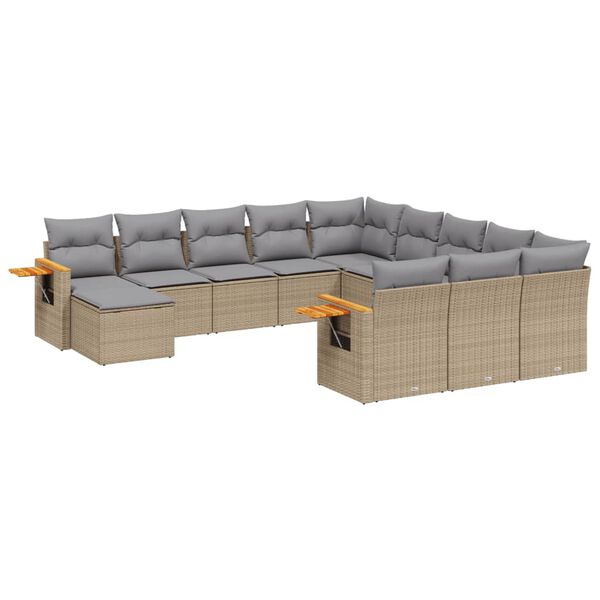 vidaXL 11-delige Tuinset met kussens poly rattan beige