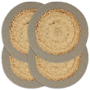vidaXL Placemats 4 st 38 cm jute en katoen natuurlijk en grijs