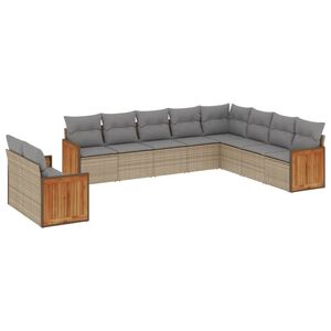 vidaXL 10-delige Loungeset met kussens poly rattan beige
