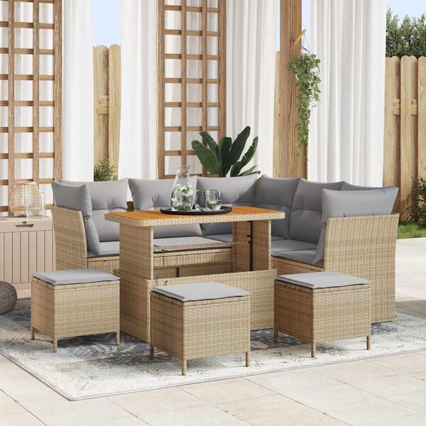 vidaXL Tuin Sofa Set met kussen met opslag 9 pcs beige en lichtgrijs