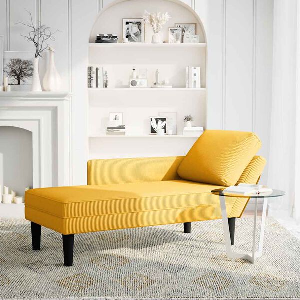 vidaXL Chaise longue met kussen corduroy stof lichtgeel