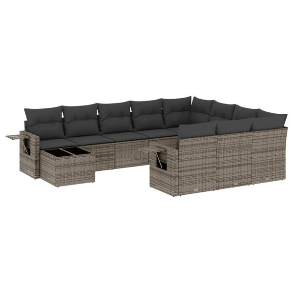 vidaXL 11-delige Loungeset met kussens poly rattan grijs