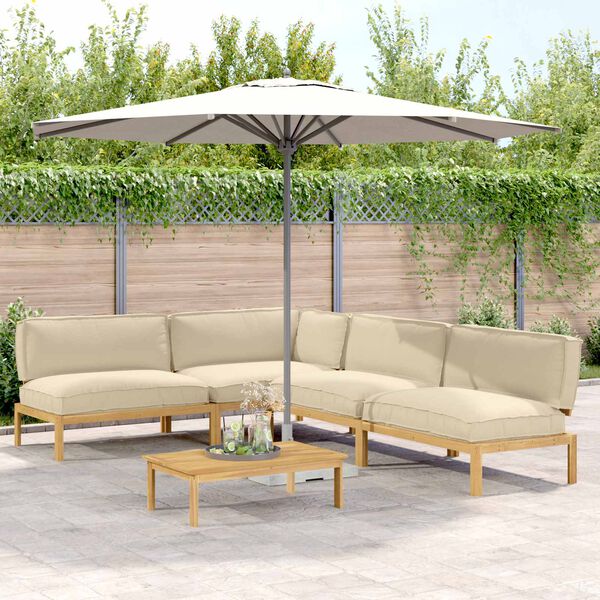 vidaXL Bankstel met kussen Effen 5 pcs Beige Massief Acaciahout