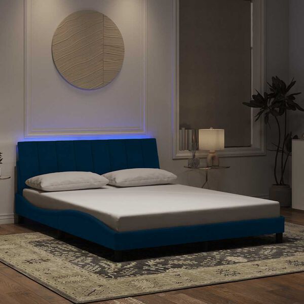 vidaXL Bedframe met LED zonder matras "Hanko" fluweel blauw 160x200 cm