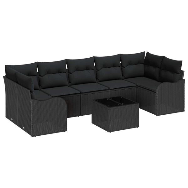 vidaXL Tuin Sofa Set met kussen 8 pcs Zwart Poly rattan, staal en glas
